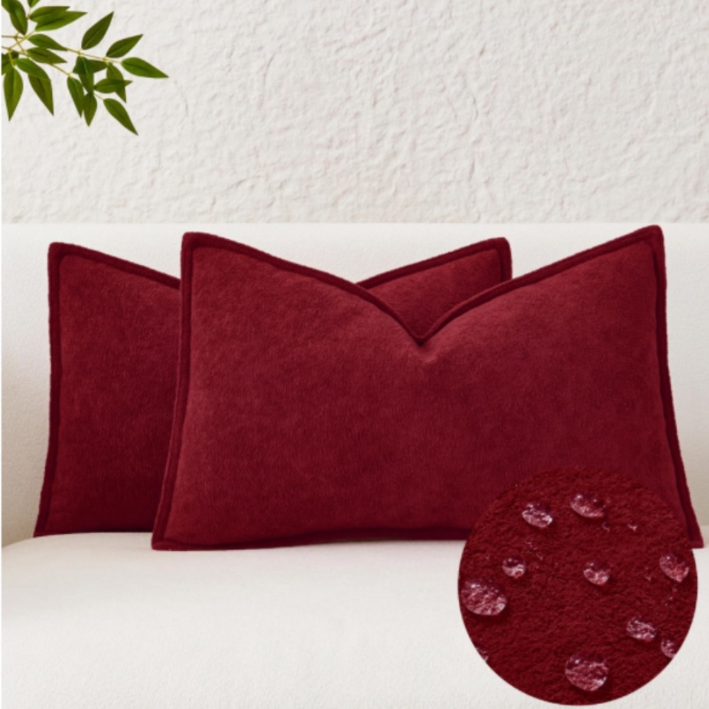 Red Burgundy Boucle LUMBAR Pillow Covers 12x20” (2-pack)